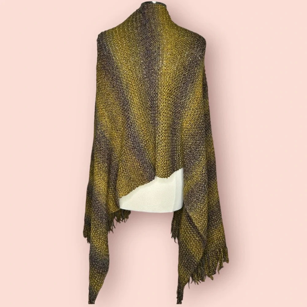Vintage Knit Long Fringe Shawl Scarf | Boho Wrap
